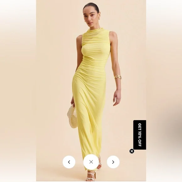 Commense Yellow Sleeveless Ruched Maxi Dress - Picture 1 of 7